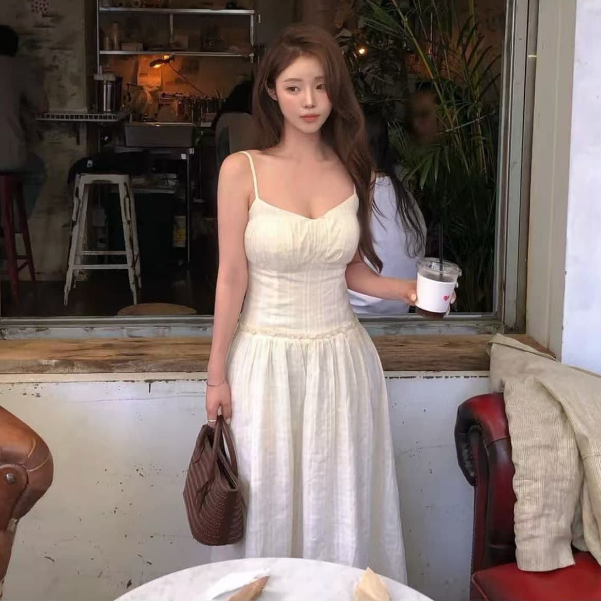 ins 보 주님 섹션 한 부서 품격 달콤함 슬립 프릴 허리 선 슬림해 보이는 다용도 일상 드레스