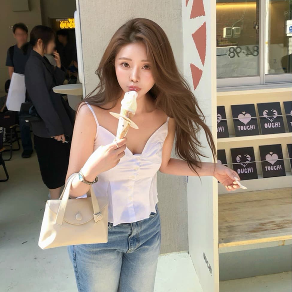 ins 보 주님 섹션 한 부서 부드러운 품격 V넥 플리츠 3 차원 슬립 맨위 여성 다용도 작은 셔츠 이미지 4