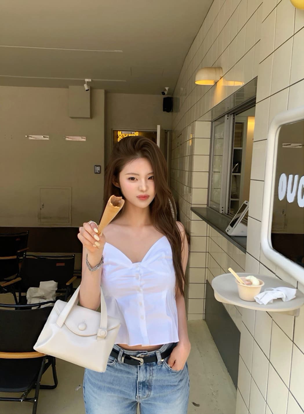 ins 보 주님 섹션 한 부서 부드러운 품격 V넥 플리츠 3 차원 슬립 맨위 여성 다용도 작은 셔츠 상세 이미지 2