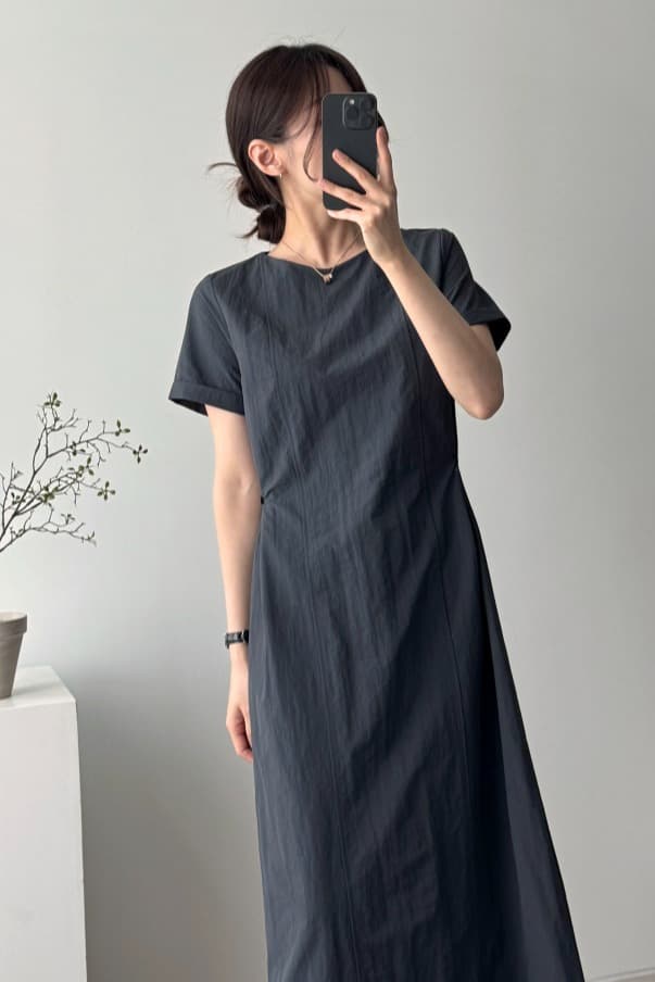 한국 chic 여름 고급 센스 반팔 드레스 디자인 센스 측면 트임 스트랩 앞치마 허리 수축 품격 롱 스커트 이미지 6