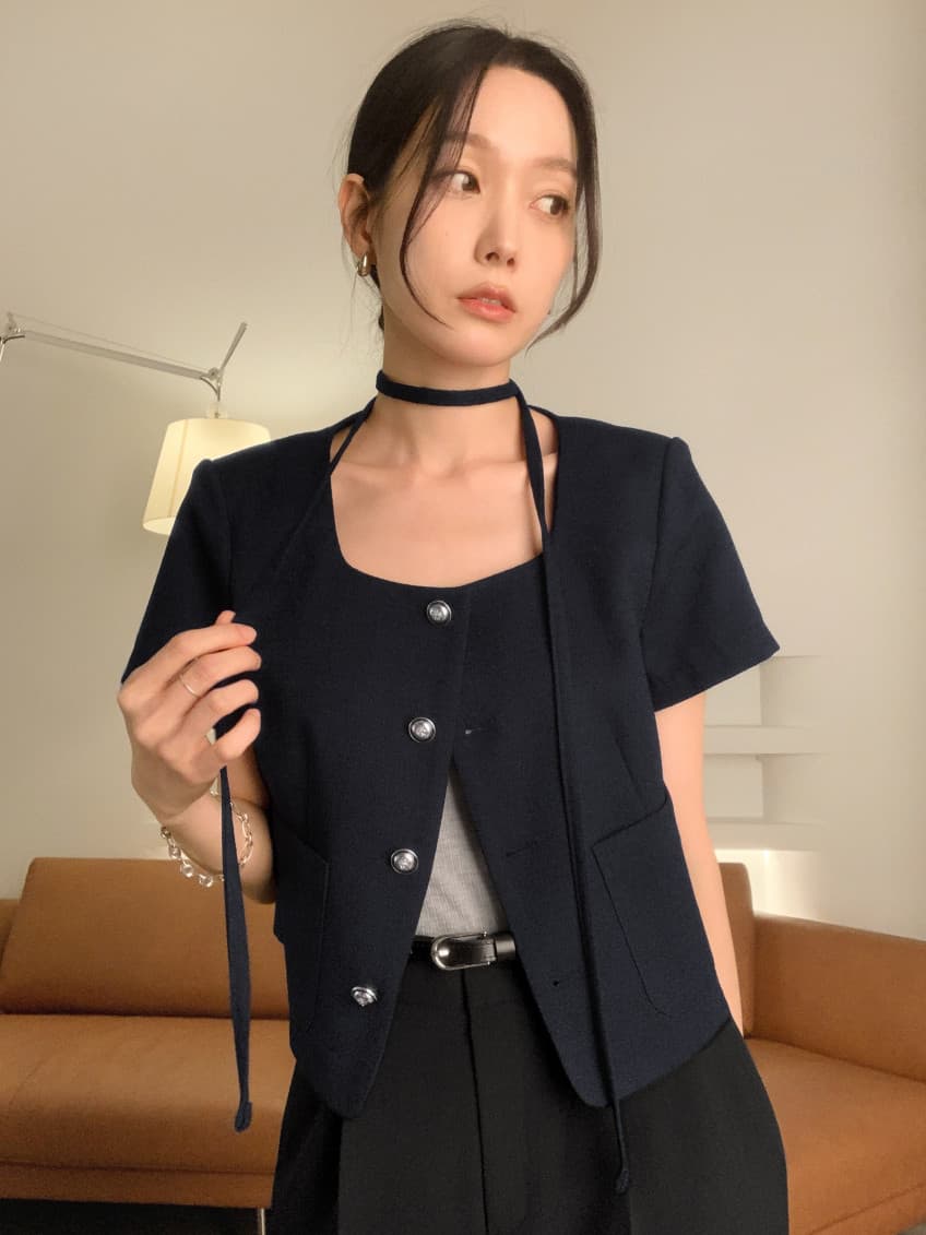 크기 있음 업데이트 한 부서 작은 샤넬 스타일 미니멀리즘 광장 리더쉽 단추 품격 반팔 여름 얇은 스타일 짧은 외투 상세 이미지 21