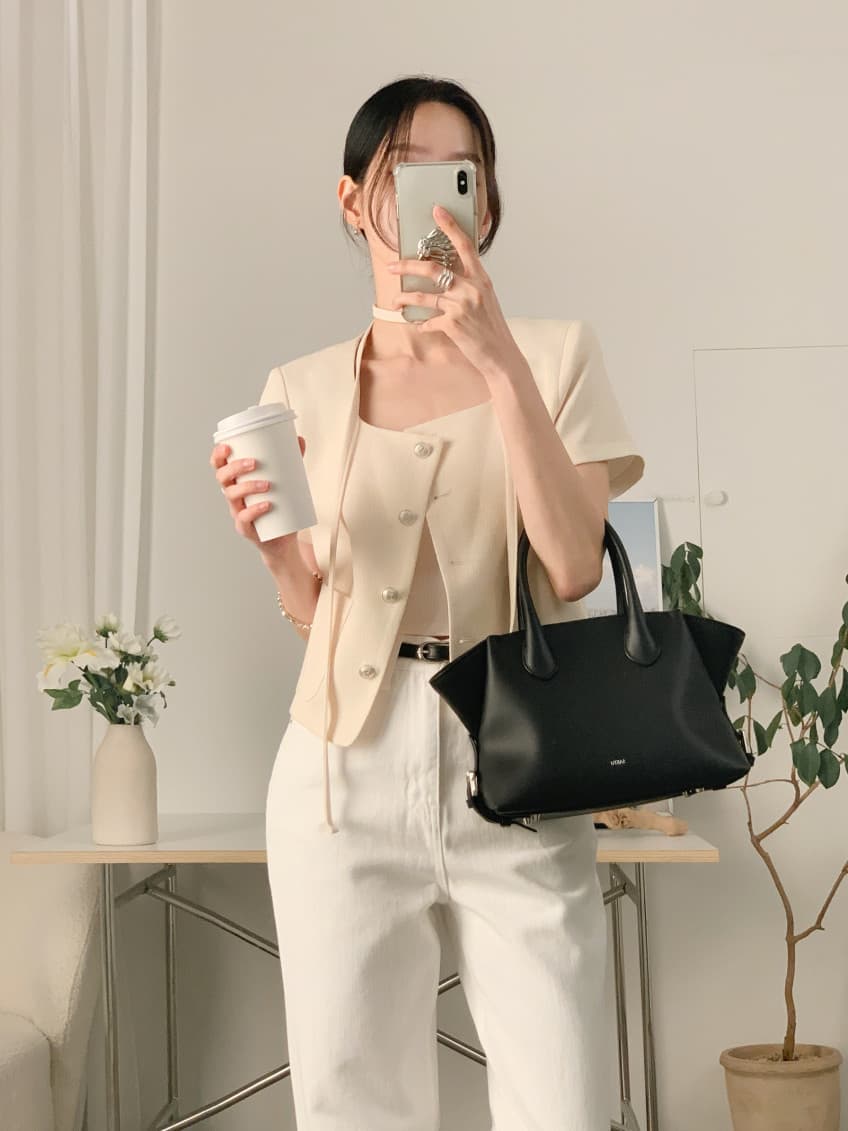 크기 있음 업데이트 한 부서 작은 샤넬 스타일 미니멀리즘 광장 리더쉽 단추 품격 반팔 여름 얇은 스타일 짧은 외투 상세 이미지 27