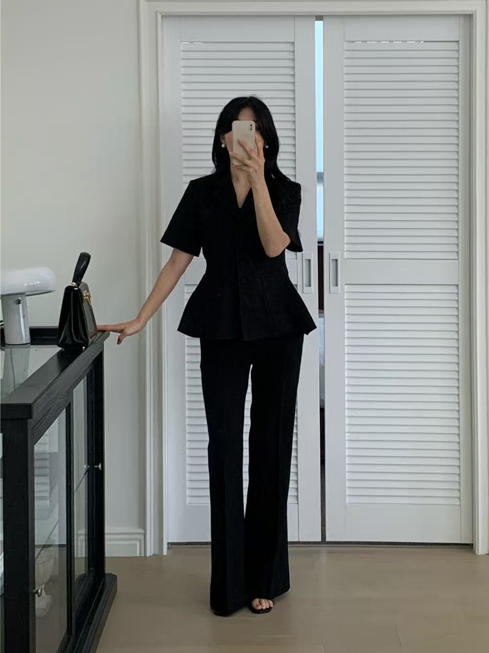 크기 있음 업데이트 한 부서 미니멀리즘 레트로 그것의 우아함 정장 칼라 싱글 줄 버튼 허리 수축 반팔 정장 얇은 코트 상세 이미지 11