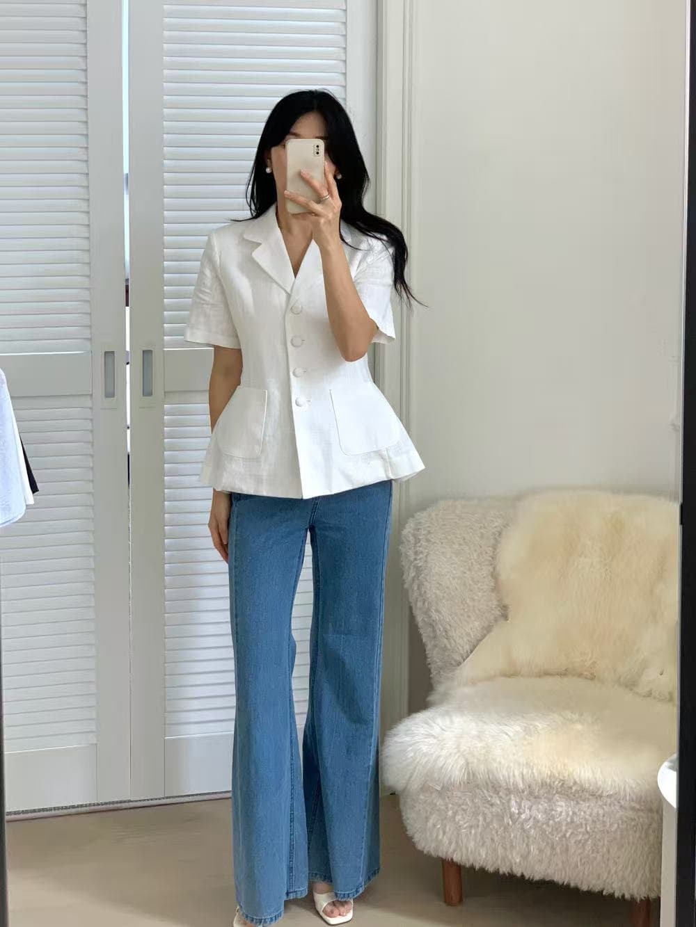 크기 있음 업데이트 한 부서 미니멀리즘 레트로 그것의 우아함 정장 칼라 싱글 줄 버튼 허리 수축 반팔 정장 얇은 코트 상세 이미지 23