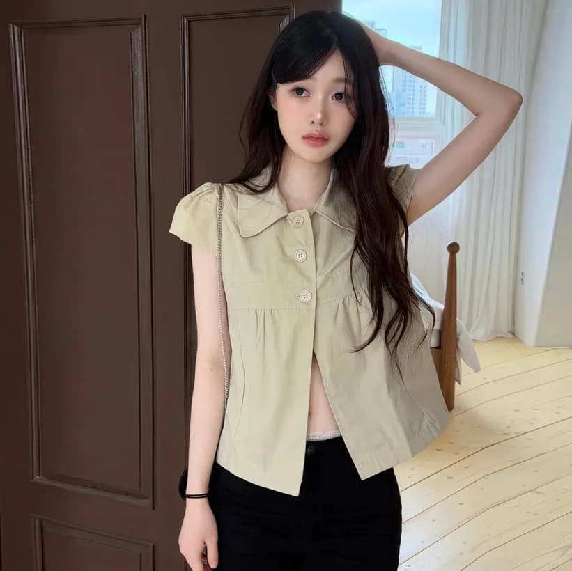 크기 있음 업데이트 한국 chic 캐주얼 품격 세 버클 폴로 칼라 루즈핏 다용도 일상 작은 셔츠 맨위 이미지 3