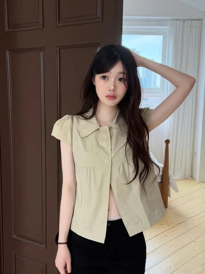 크기 있음 업데이트 한국 chic 캐주얼 품격 세 버클 폴로 칼라 루즈핏 다용도 일상 작은 셔츠 맨위 상세 이미지 4
