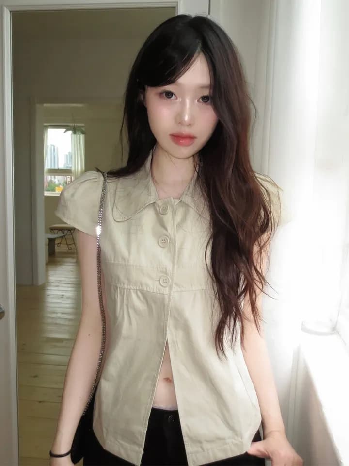 크기 있음 업데이트 한국 chic 캐주얼 품격 세 버클 폴로 칼라 루즈핏 다용도 일상 작은 셔츠 맨위 상세 이미지 7
