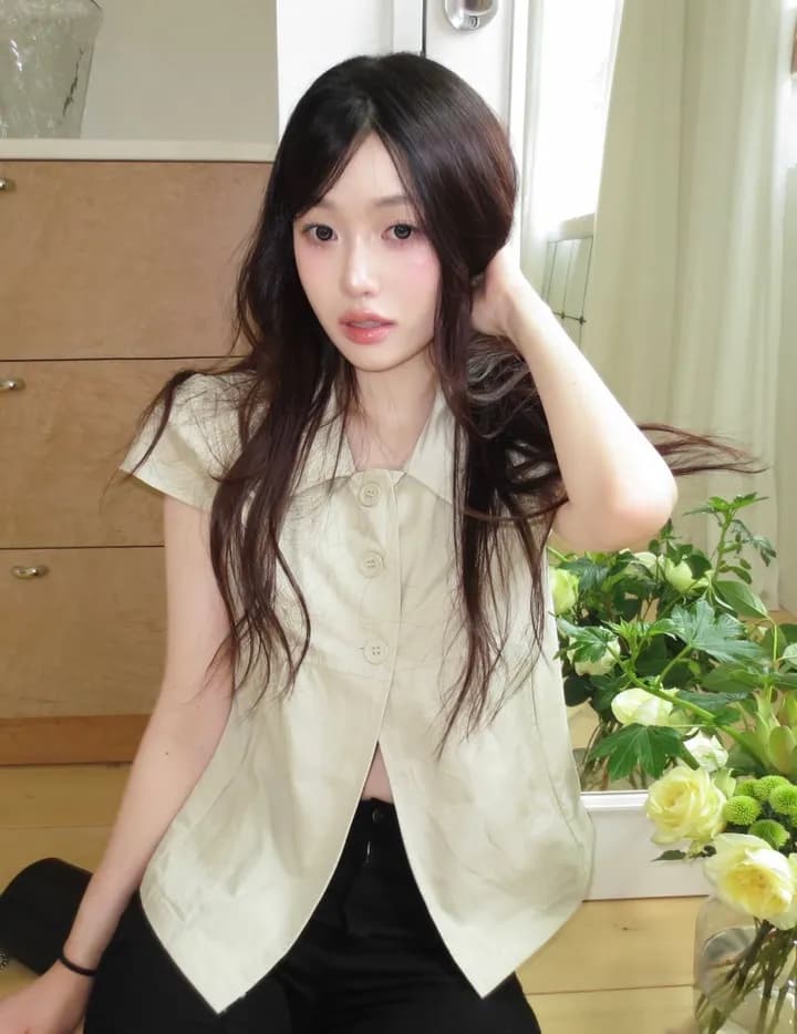 크기 있음 업데이트 한국 chic 캐주얼 품격 세 버클 폴로 칼라 루즈핏 다용도 일상 작은 셔츠 맨위 이미지 4