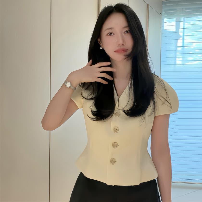 크기 있음 업데이트 한 부서 품격 우아함 작은 샤넬 스타일 V넥 싱글 줄 버튼 허리 수축 슬림해 보이는 쇼트 스타일 얇은 코트 여름 이미지 2