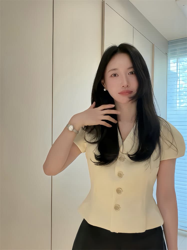 크기 있음 업데이트 한 부서 품격 우아함 작은 샤넬 스타일 V넥 싱글 줄 버튼 허리 수축 슬림해 보이는 쇼트 스타일 얇은 코트 여름 상세 이미지 2