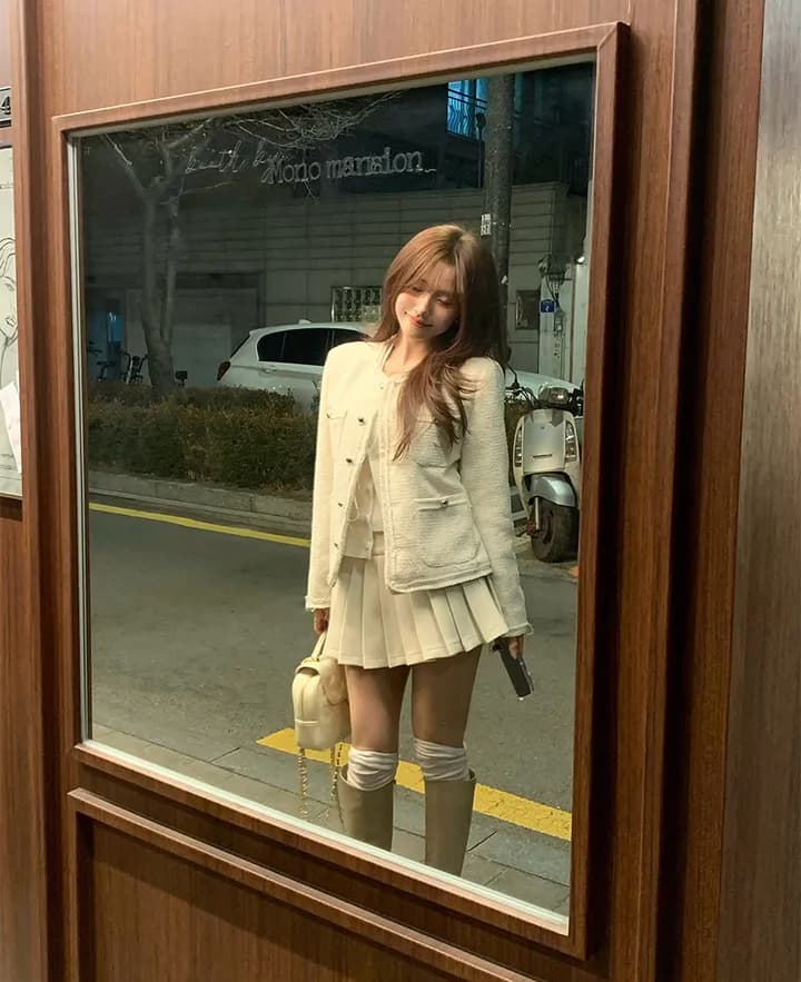 크기 있음 업데이트 한 부서 품격 우아함 작은 샤넬 스타일 미니멀리즘 라운드 넥 싱글 줄 버튼 보온 트위드 짧은 외투 상세 이미지 6