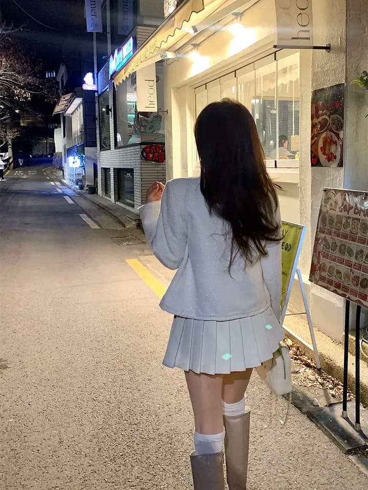 크기 있음 업데이트 한 부서 품격 우아함 작은 샤넬 스타일 미니멀리즘 라운드 넥 싱글 줄 버튼 보온 트위드 짧은 외투 상세 이미지 9