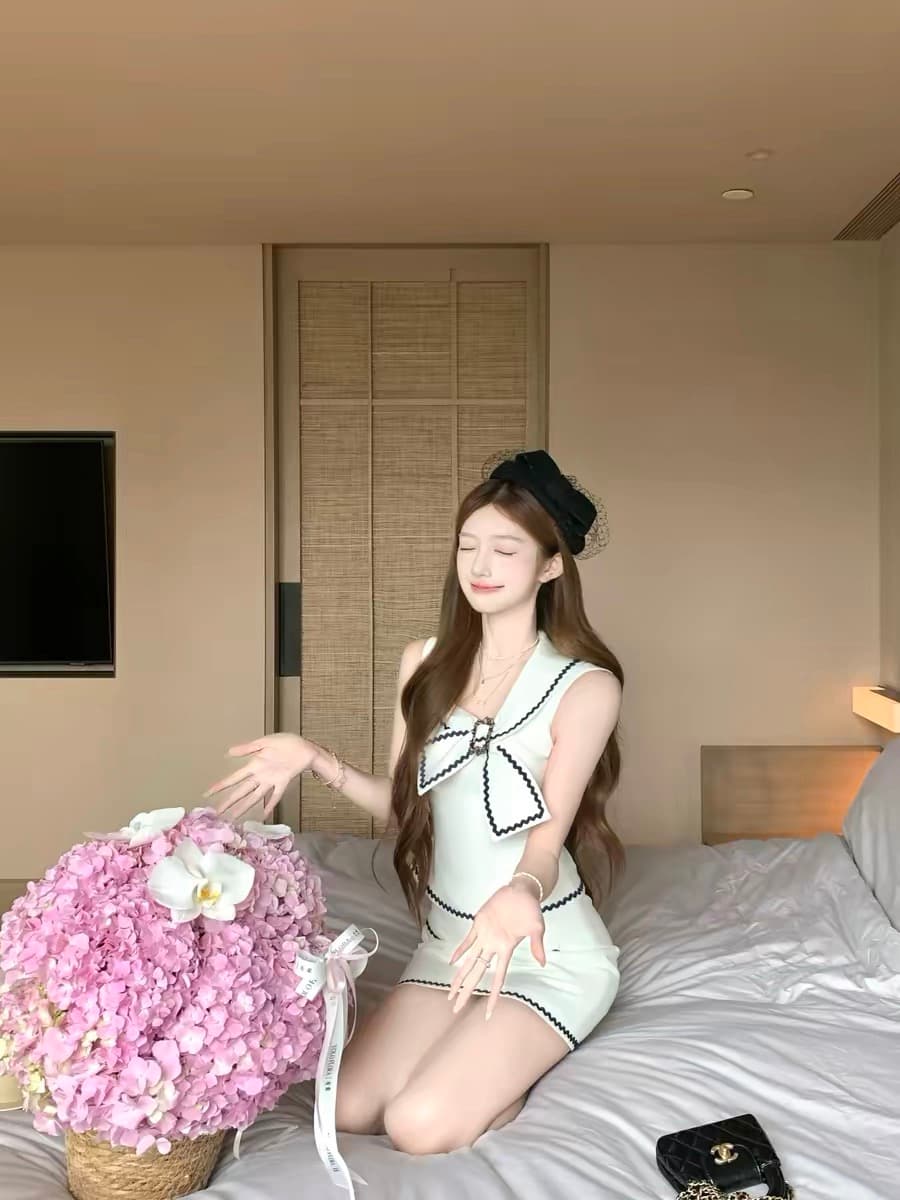 6 28 20 00 95 할인 향기로운 분위기 메리 u 종류 나비 매듭 칼라 허리 수축 맨위 반 스커트 상세 이미지 6
