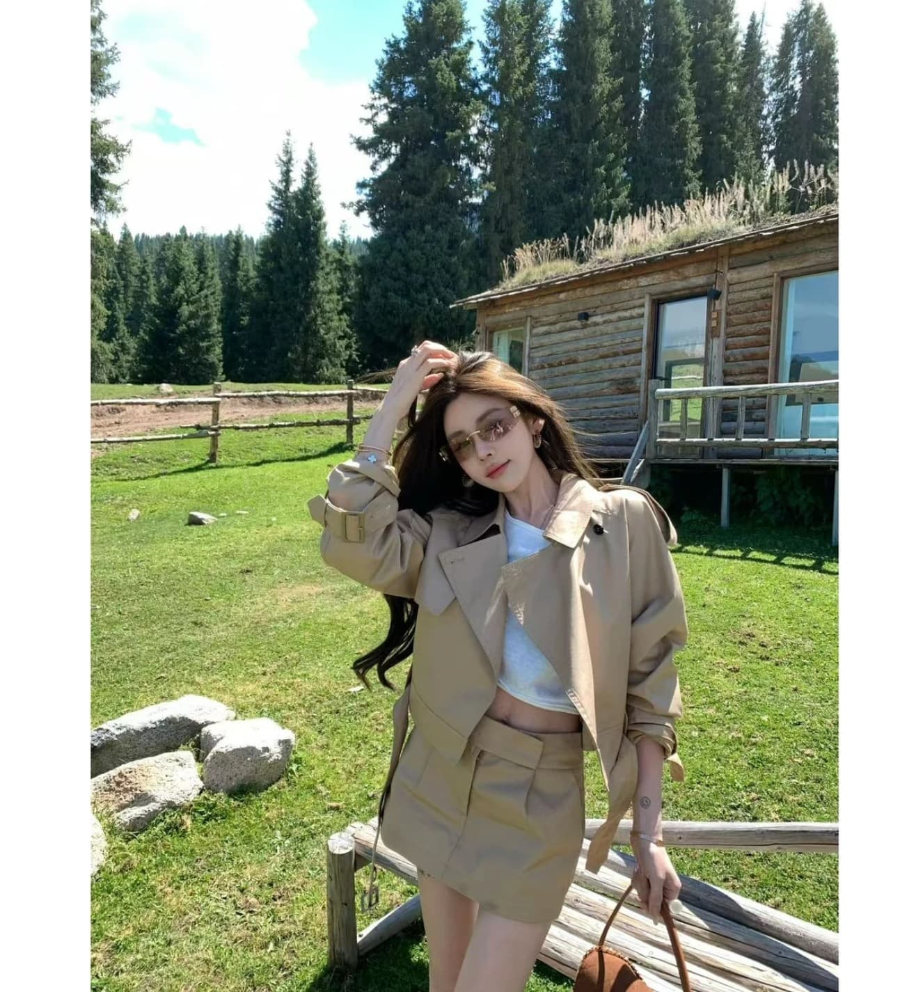 쌀 Na 홈 해시계 바젤 카키 워크웨어 섹션 재킷 카키 워크웨어 치마바지 화이트 샐러드 어깨 티셔츠 상세 이미지 3