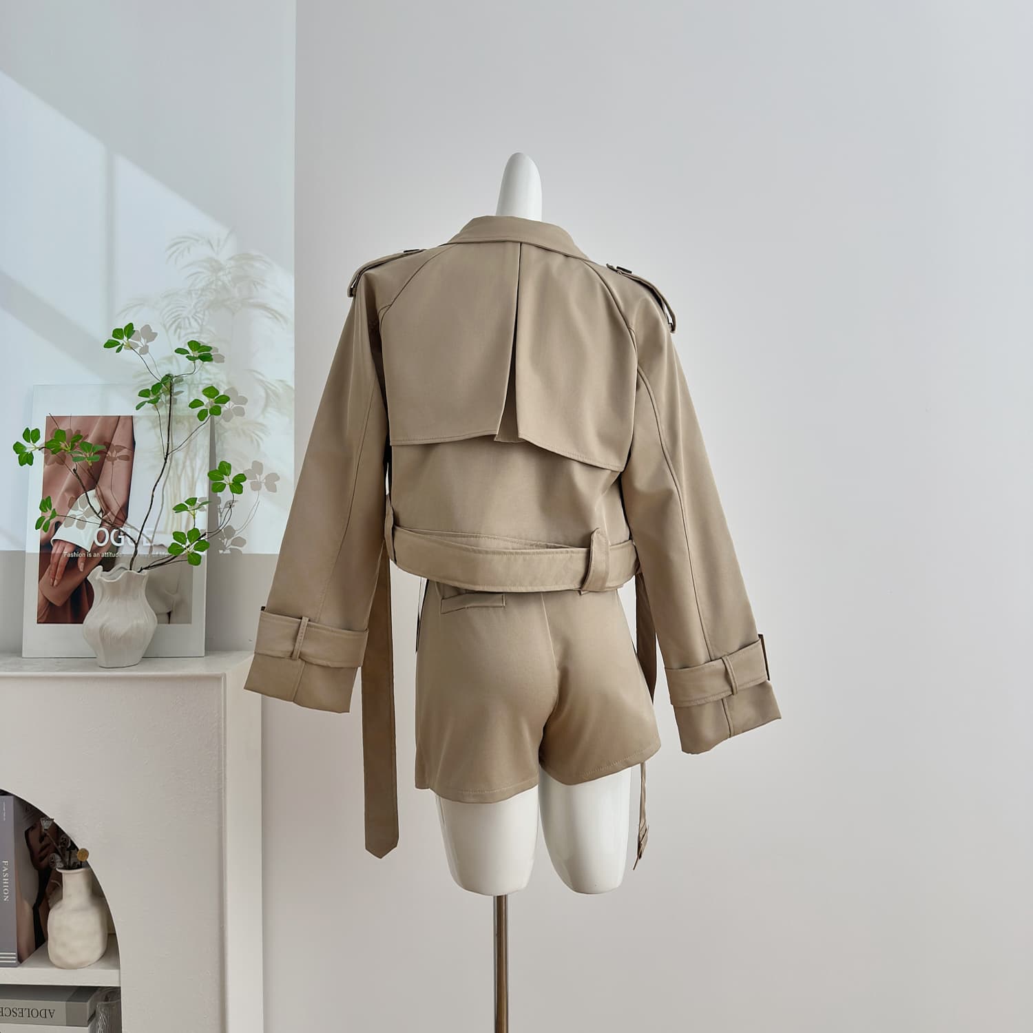 쌀 Na 홈 해시계 바젤 카키 워크웨어 섹션 재킷 카키 워크웨어 치마바지 화이트 샐러드 어깨 티셔츠 상세 이미지 3