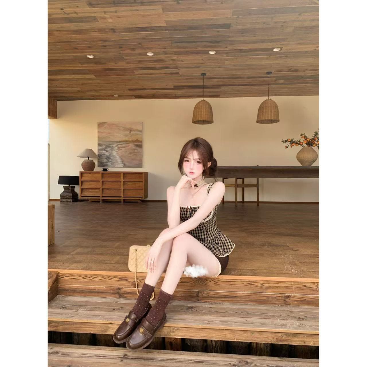 루이 茜 웨이 Sher S 캐러멜 가을의 날 이른 가을 순수한 욕망 바람 오리지널 디자인 슬립 미니 스커트 오픈 가디건 r66990-1h 상세 이미지 2