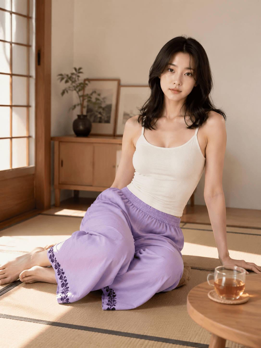 2026 년 여름 새로운 보라색 자수 스트레이트 팬츠 여성 루즈핏 슬림해 보이는 다용도 작은 대중 디자인 센스 캐주얼 바지 상세 이미지 10