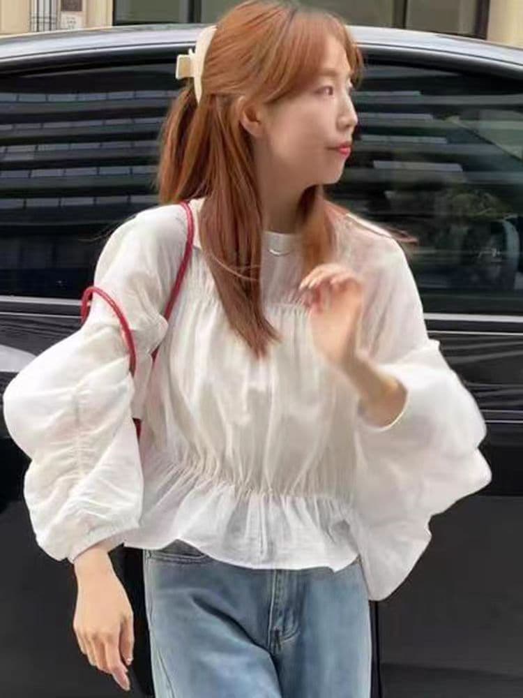 긴팔 자외선 차단 여성 셔츠 고급 센스 빛 럭셔리 연령 감소 외국 가스 2025 새로운 여름 루즈핏 프랑스식 쉬폰 톱 상세 이미지 3