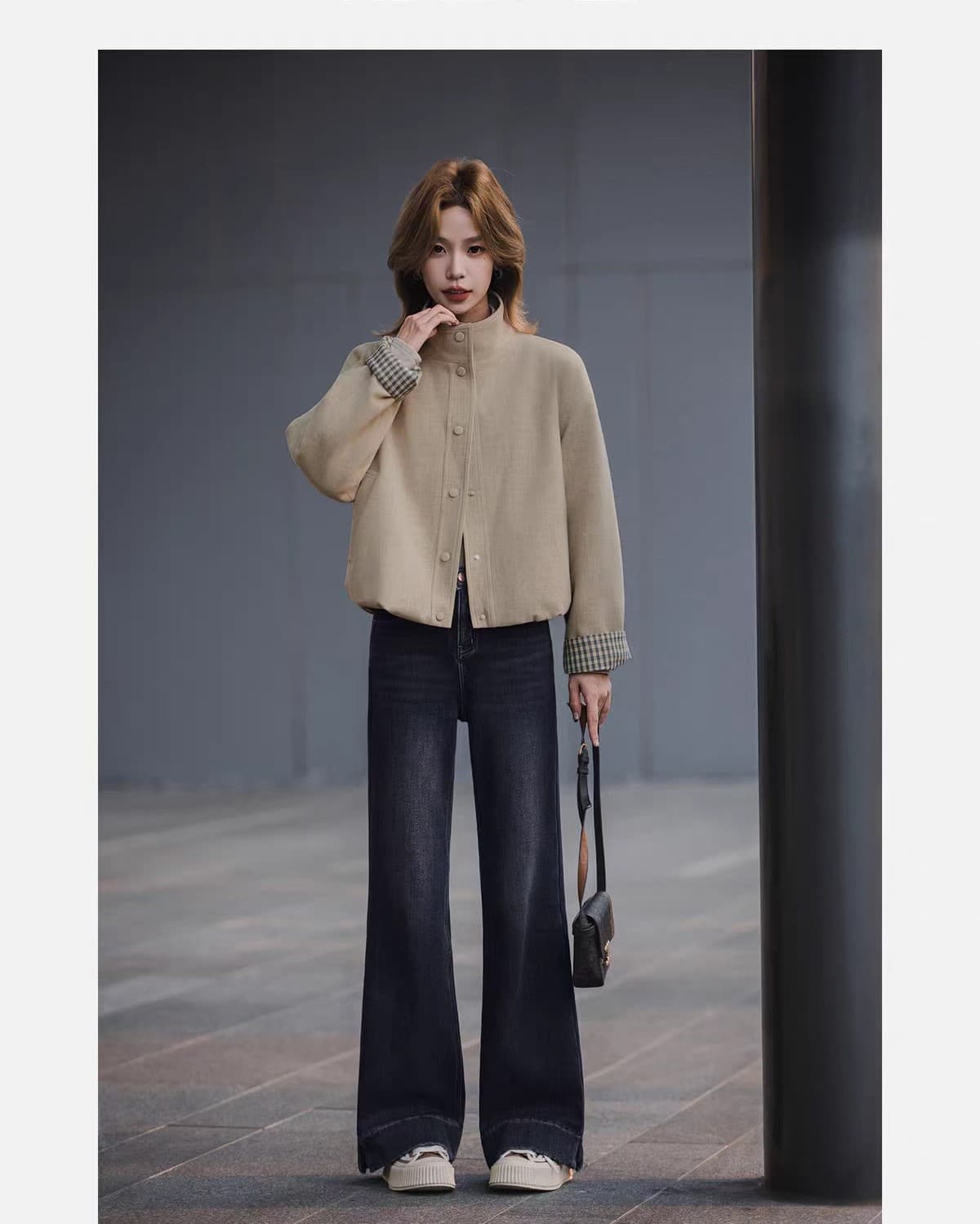 누비 이불의 재료 면 스탠드 칼라 여성 코트 2025 겨울 새로운 배색 패션 캐주얼 카키 색 솜을 넣은 짧은 맨위 상세 이미지 5