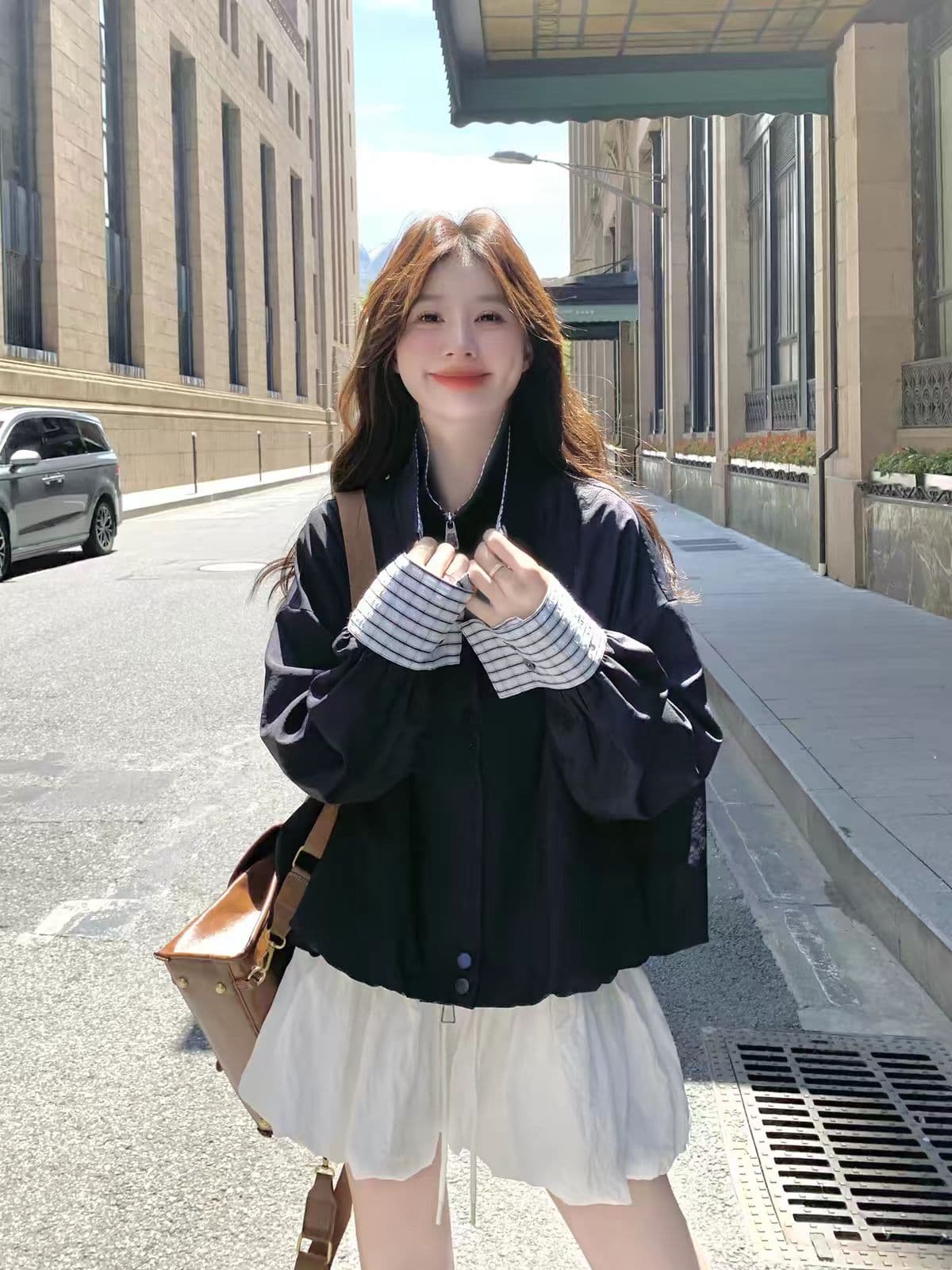 한 부서 자이언트 잘 생긴 체크무늬 패치워크 짧은 여성 코트 가을 2026 새로운 작은 키 캐주얼 슈퍼 화재 다용도 재킷 이미지 4
