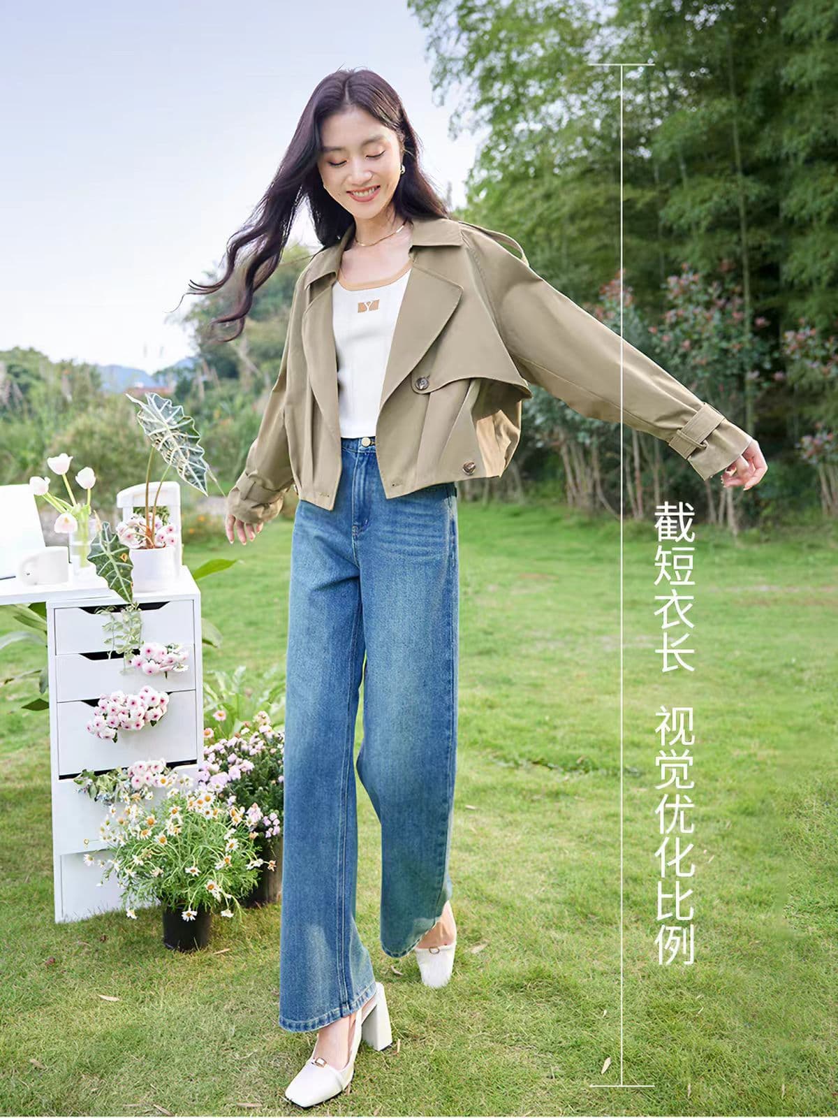 작은 키 재킷 재킷 여성 짧은 2026 봄 새로운 캐주얼 바람 폴로 칼라 카키 색 워크웨어 재킷 이미지 2