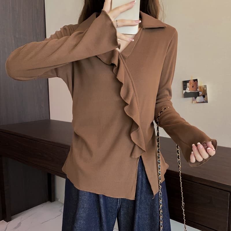 실사 빅 사이즈 긴팔 두꺼운 보온 페이크 레이어드 스트랩 티셔츠 여성 의류 패션 슬림해 보이는 다용도 연령 감소 기본 셔츠 상세 이미지 5