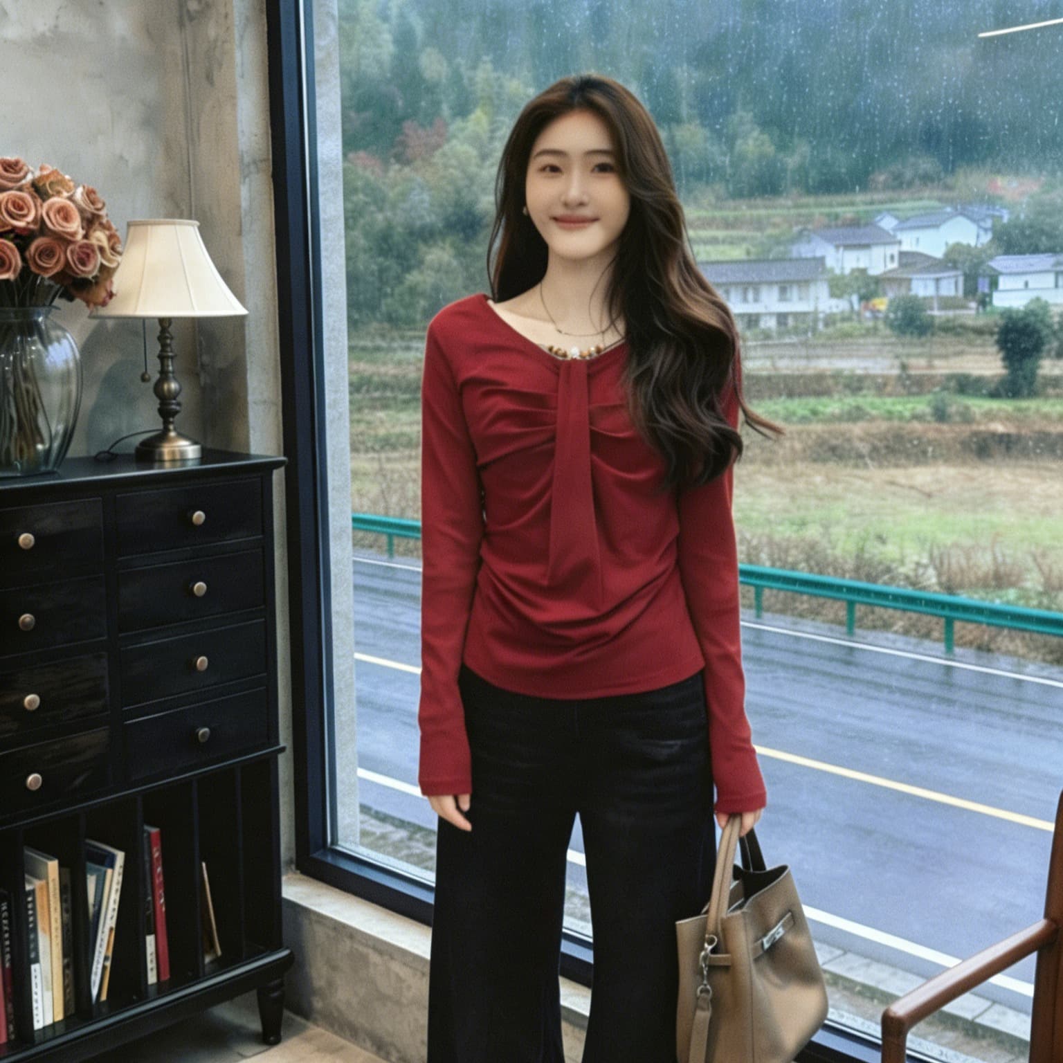 실사 빅 사이즈 긴팔 두꺼운 보온 티셔츠 패션 연령 감소 슬림해 보이는 작은 대중 Chic 표지 고기 허리 수축 기본 셔츠 여성 이미지 5
