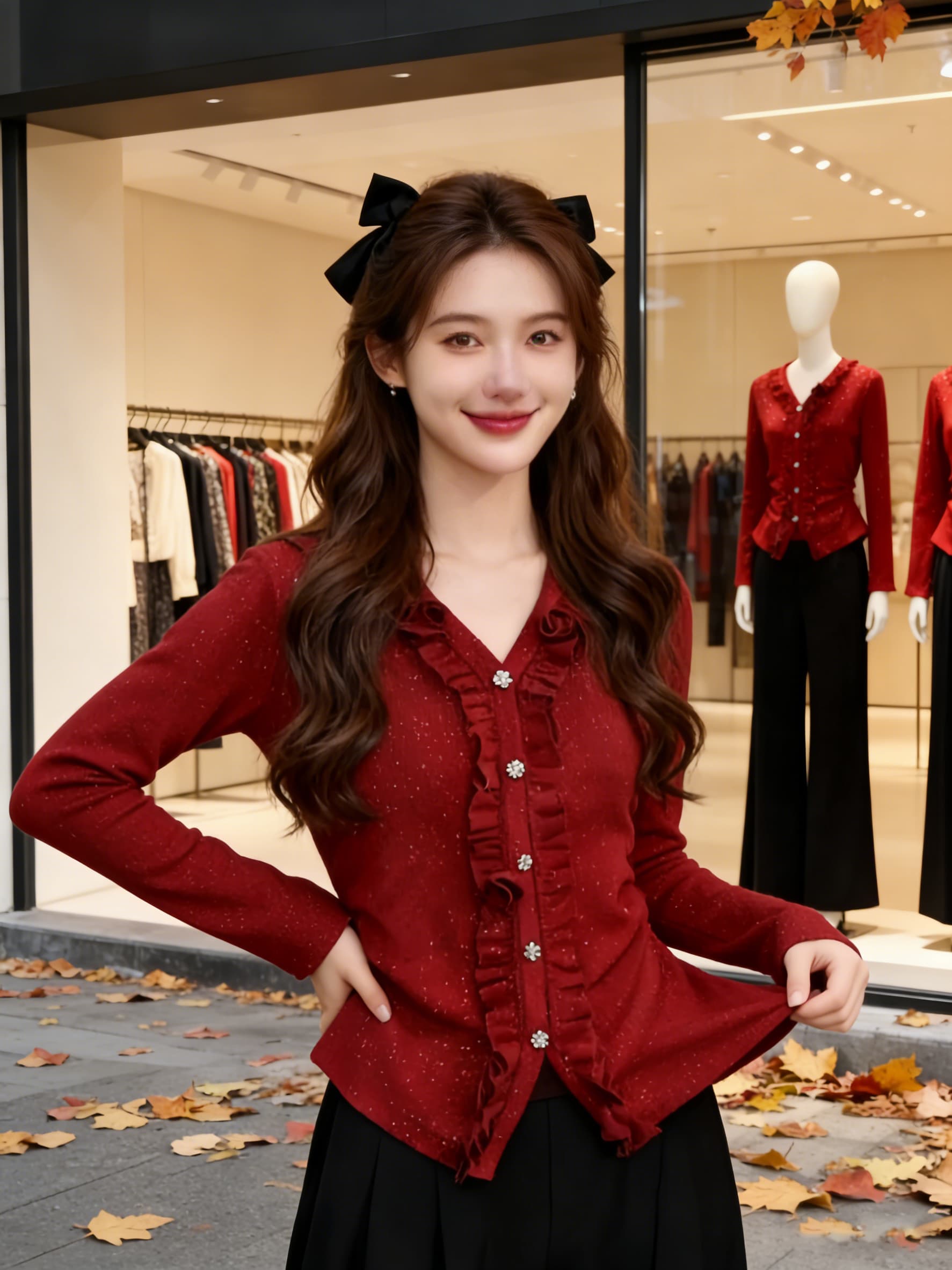 실사 2026 가을 의상 빅 사이즈 가을 겨울철 패션 V넥 레이스 디자인 센스 다용도 슬림해 보이는 지방 mm 만나는 맨위 상세 이미지 2