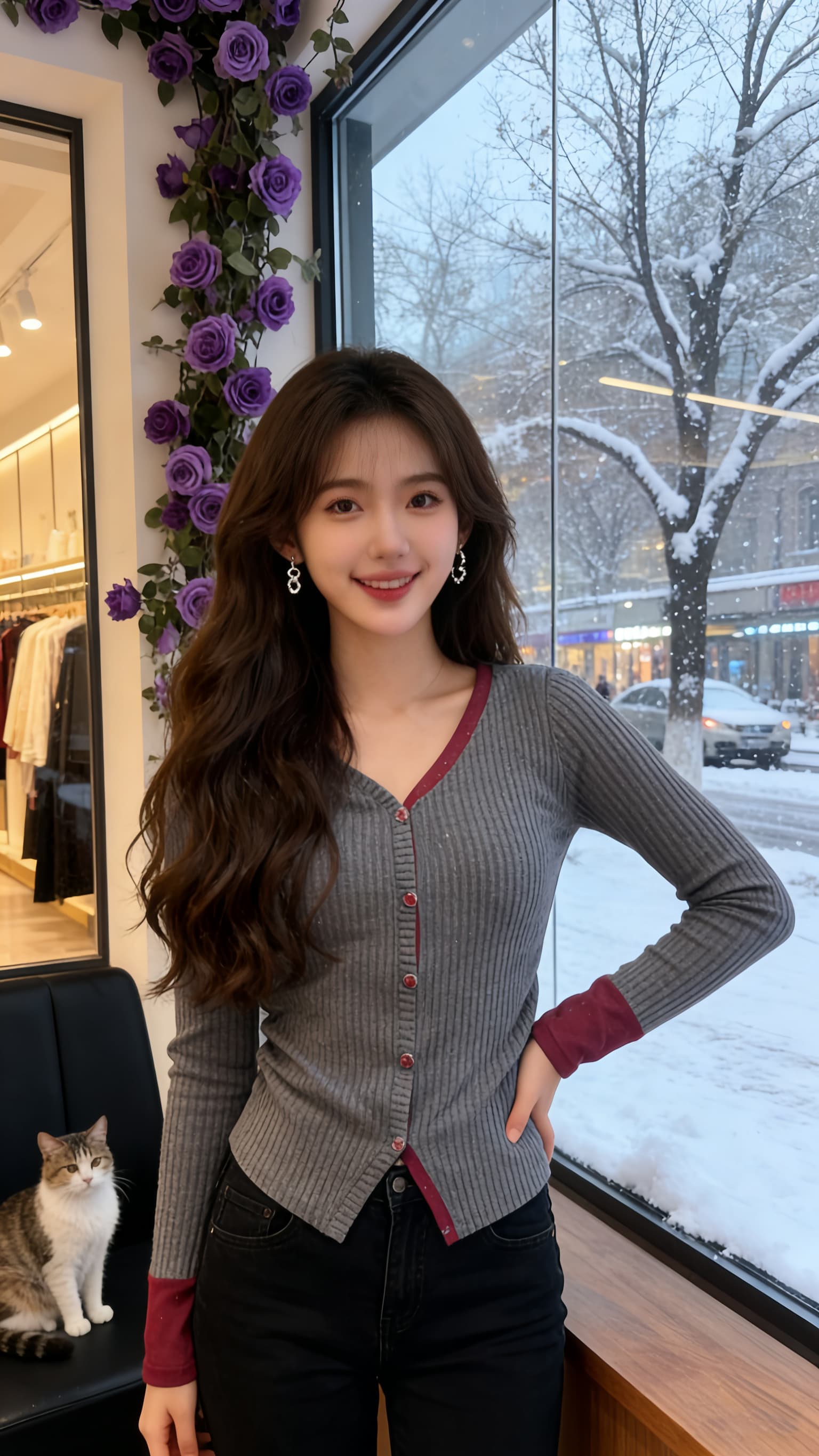 실사 빅 사이즈 2026 봄 새로운 여성 의류 고급 센스 작은 대중 배색 V넥 긴팔 다용도 슬림해 보이는 니트 맨위 상세 이미지 1
