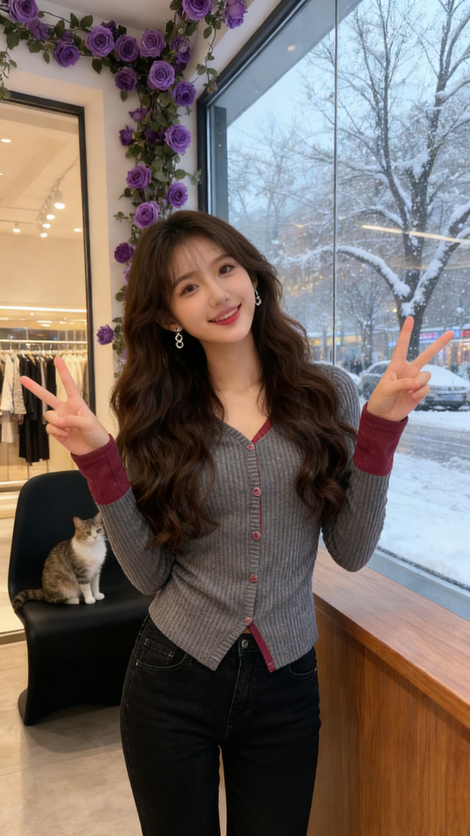 실사 빅 사이즈 2026 봄 새로운 여성 의류 고급 센스 작은 대중 배색 V넥 긴팔 다용도 슬림해 보이는 니트 맨위 상세 이미지 6