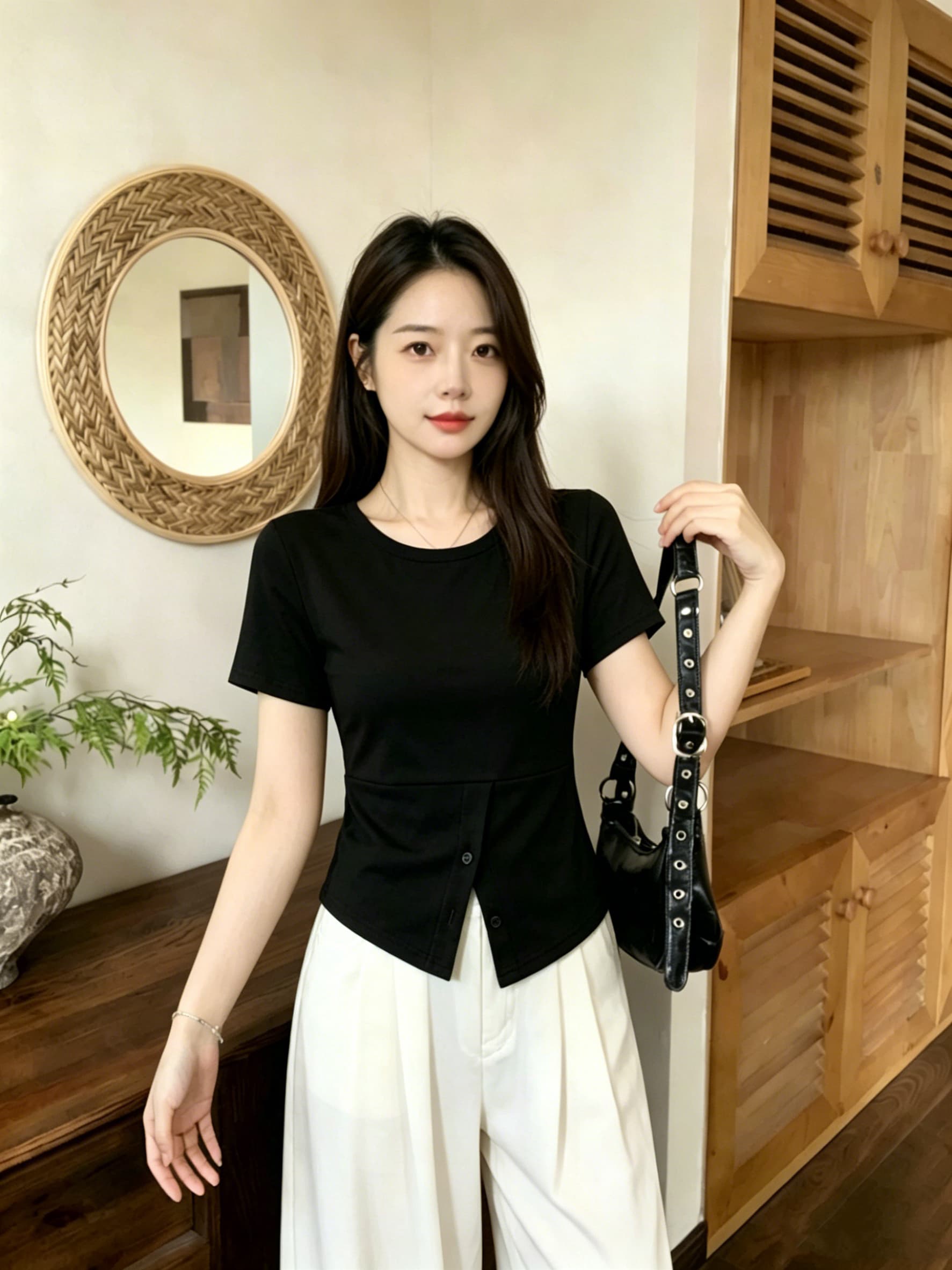 210 좋은 면 2026 여름 빅 사이즈 여성 의류 프랑스식 달콤한 핫걸 레트로 반팔 티셔츠 불규칙 단추 맨위 상세 이미지 6
