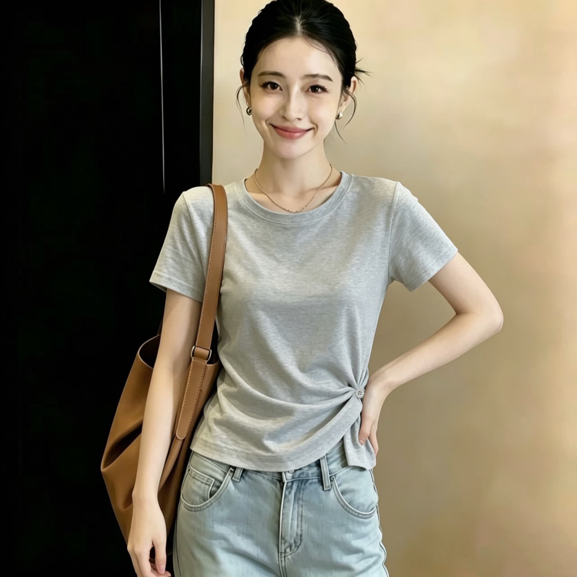 실사 210 그램 좋은 면 빅 사이즈 여성 의류 한 부서 티셔츠 패션 슬림해 보이는 다용도 다용도 고급 디자인 센스 맨위