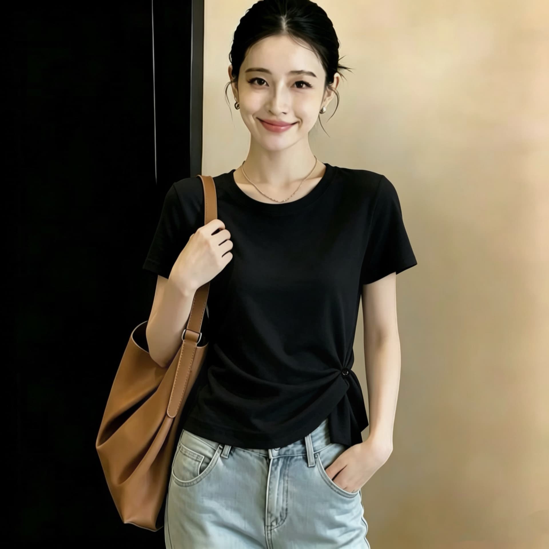 실사 210 그램 좋은 면 빅 사이즈 여성 의류 한 부서 티셔츠 패션 슬림해 보이는 다용도 다용도 고급 디자인 센스 맨위 상세 이미지 4