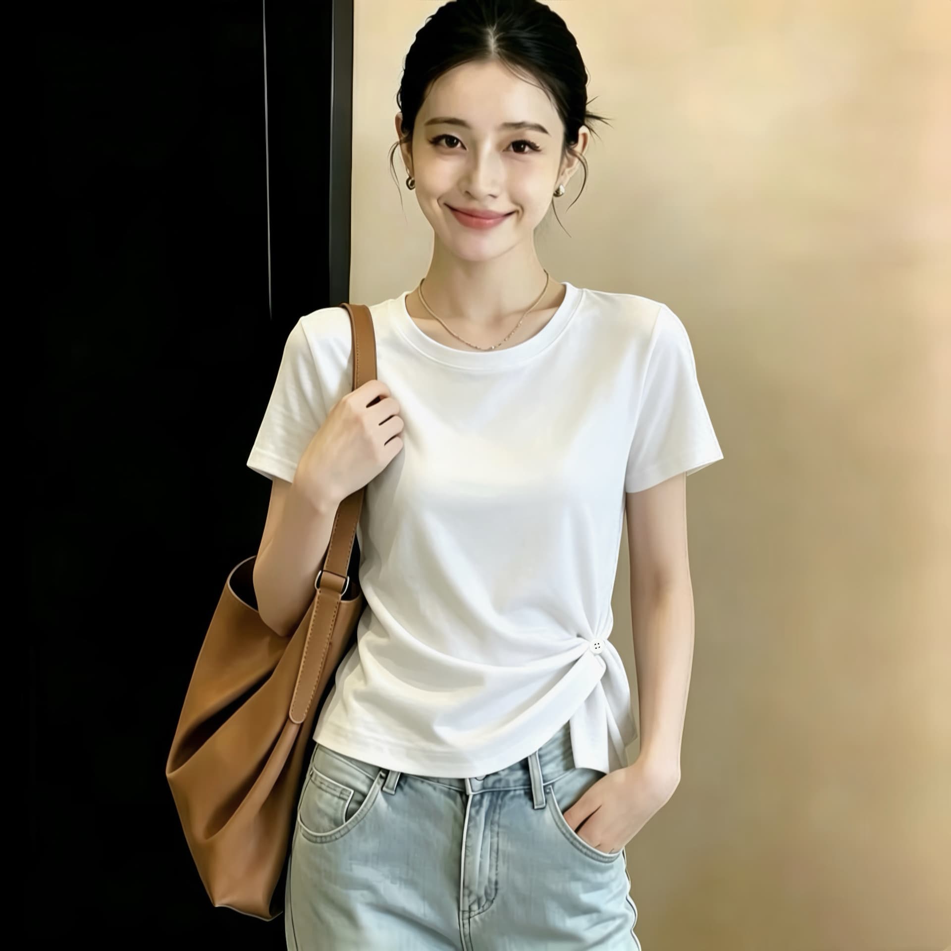 실사 210 그램 좋은 면 빅 사이즈 여성 의류 한 부서 티셔츠 패션 슬림해 보이는 다용도 다용도 고급 디자인 센스 맨위 상세 이미지 11