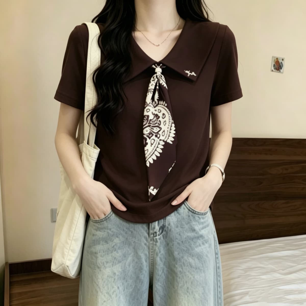 실사 210 그램 좋은 면 빅 사이즈 고급 센스 레트로 넥타이 반팔 POLO 칼라 티셔츠 여름 루즈핏 폴로 칼라 맨위 이미지 2