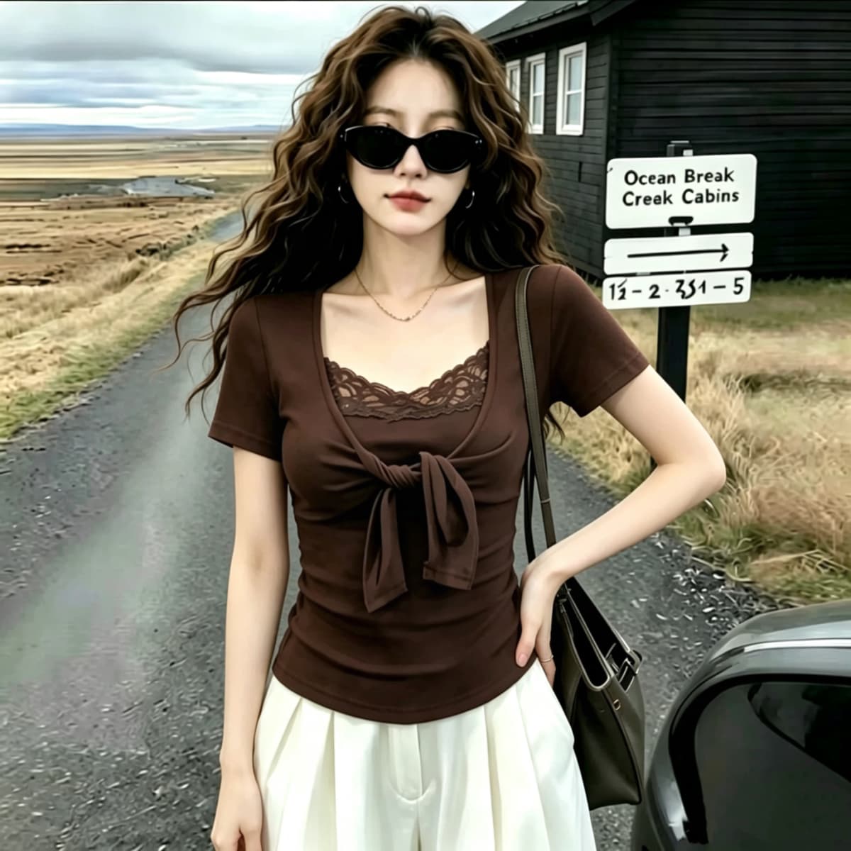 실사 210 그램 좋은 면 빅 사이즈 지방 mm 순수한 욕망 바람 레이스 조각 반팔 티셔츠 여성 여름 다용도 긍정적 인 어깨 의류 상세 이미지 5