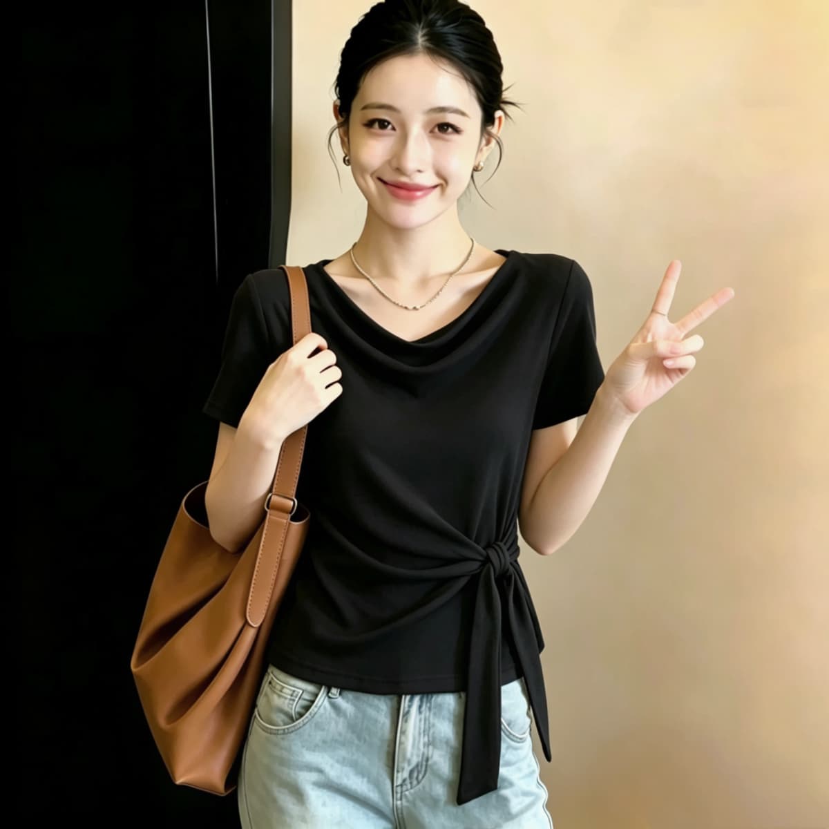 실사 210 그램 좋은 면 빅 사이즈 여름 지방 mm 순수한 욕망 바람 패치워크 반팔 티셔츠 여성 여름 다용도 긍정적 인 어깨 의류 이미지 3
