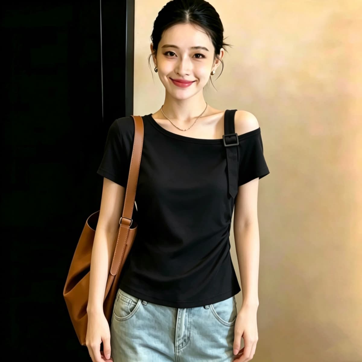 실사 210 그램 좋은 면 빅 사이즈 빅 사이즈 레트로 비스듬한 칼라 오프숄더 반팔 티셔츠 여성 의류 2026 여름 지방 mm 맨위