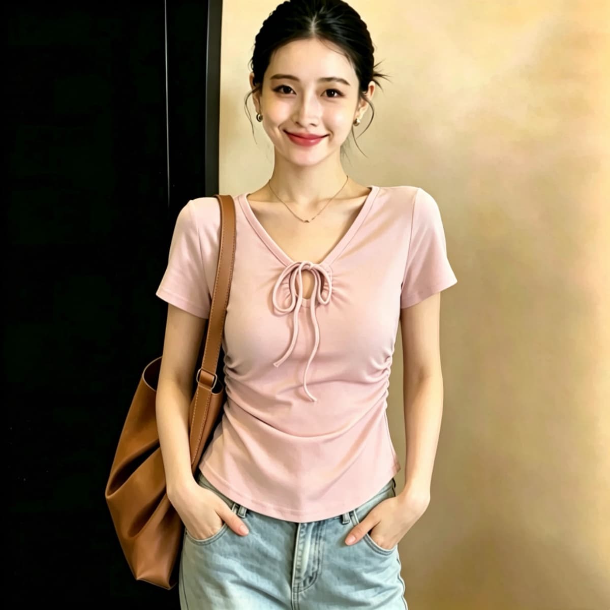 실사 210 그램 좋은 면 여름 드레스 새로운 지방 mm 슬림해 보이는 미니멀리즘 바람 다용도 스트랩 반팔 티셔츠 빅 사이즈 여성 의류 상세 이미지 9