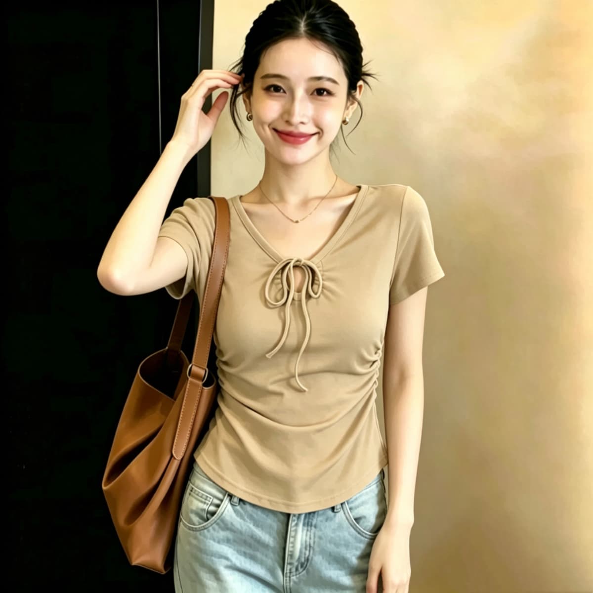 실사 210 그램 좋은 면 여름 드레스 새로운 지방 mm 슬림해 보이는 미니멀리즘 바람 다용도 스트랩 반팔 티셔츠 빅 사이즈 여성 의류 상세 이미지 11