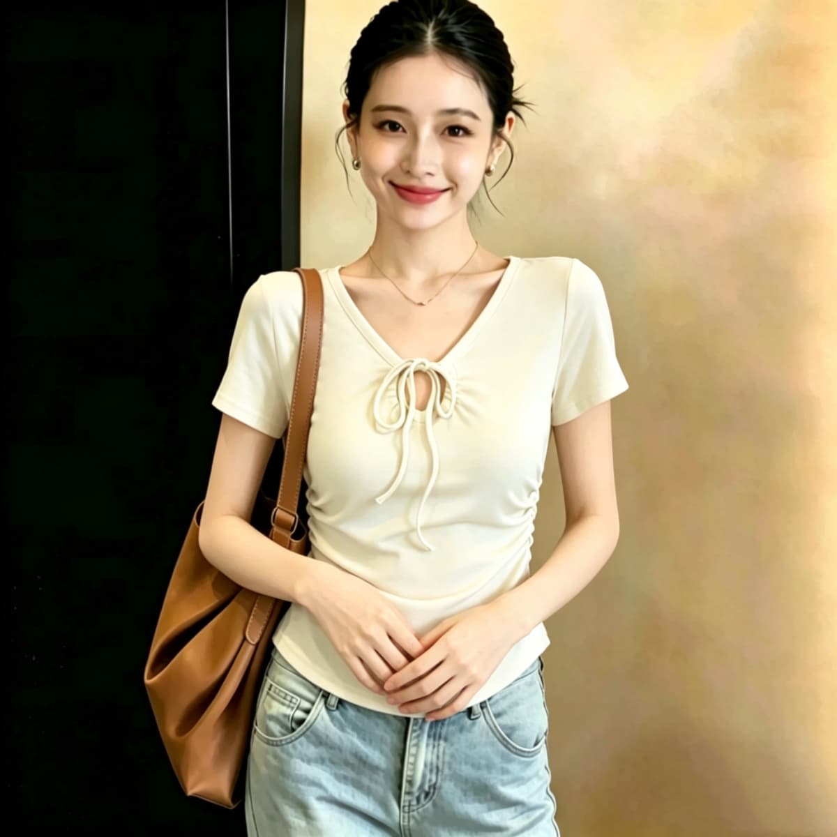 실사 210 그램 좋은 면 여름 드레스 새로운 지방 mm 슬림해 보이는 미니멀리즘 바람 다용도 스트랩 반팔 티셔츠 빅 사이즈 여성 의류 상세 이미지 19