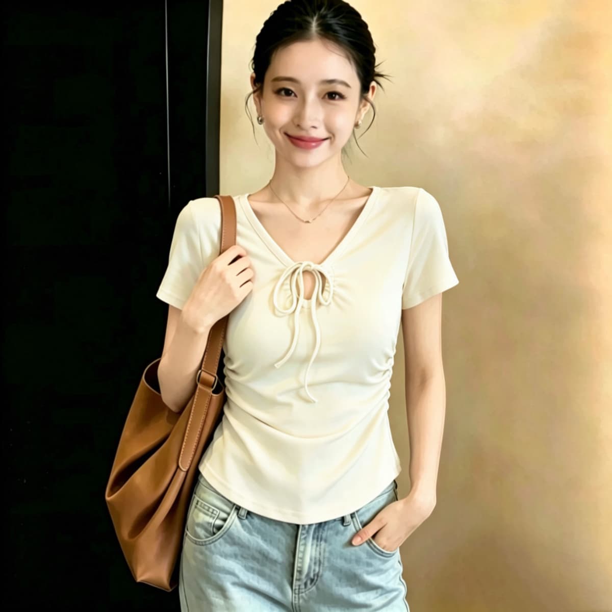 실사 210 그램 좋은 면 여름 드레스 새로운 지방 mm 슬림해 보이는 미니멀리즘 바람 다용도 스트랩 반팔 티셔츠 빅 사이즈 여성 의류 상세 이미지 21