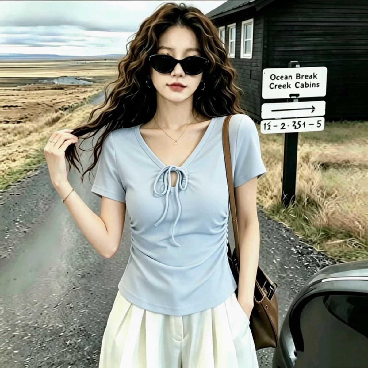 실사 210 그램 좋은 면 여름 드레스 새로운 지방 mm 슬림해 보이는 미니멀리즘 바람 다용도 스트랩 반팔 티셔츠 빅 사이즈 여성 의류 상세 이미지 2