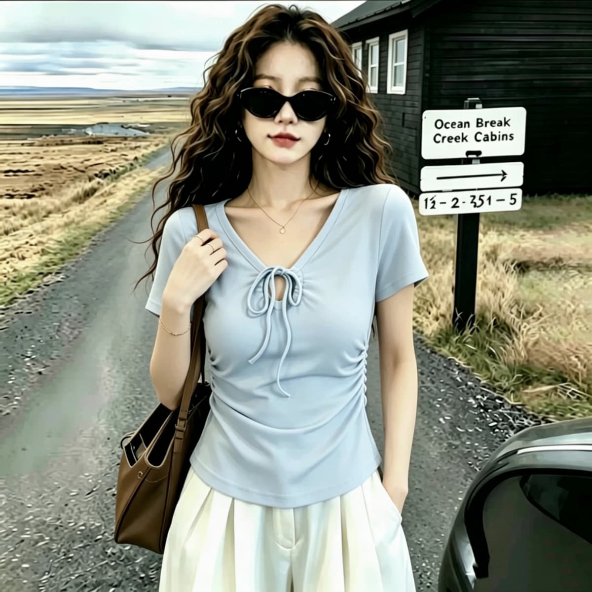 실사 210 그램 좋은 면 여름 드레스 새로운 지방 mm 슬림해 보이는 미니멀리즘 바람 다용도 스트랩 반팔 티셔츠 빅 사이즈 여성 의류 상세 이미지 3