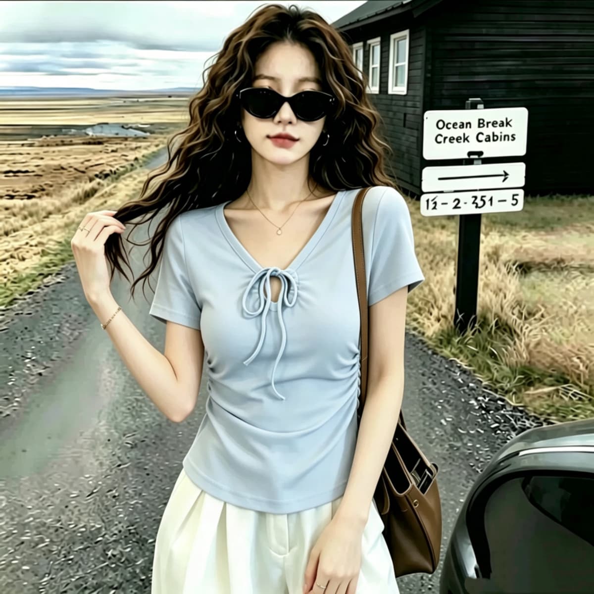 실사 210 그램 좋은 면 여름 드레스 새로운 지방 mm 슬림해 보이는 미니멀리즘 바람 다용도 스트랩 반팔 티셔츠 빅 사이즈 여성 의류 상세 이미지 4