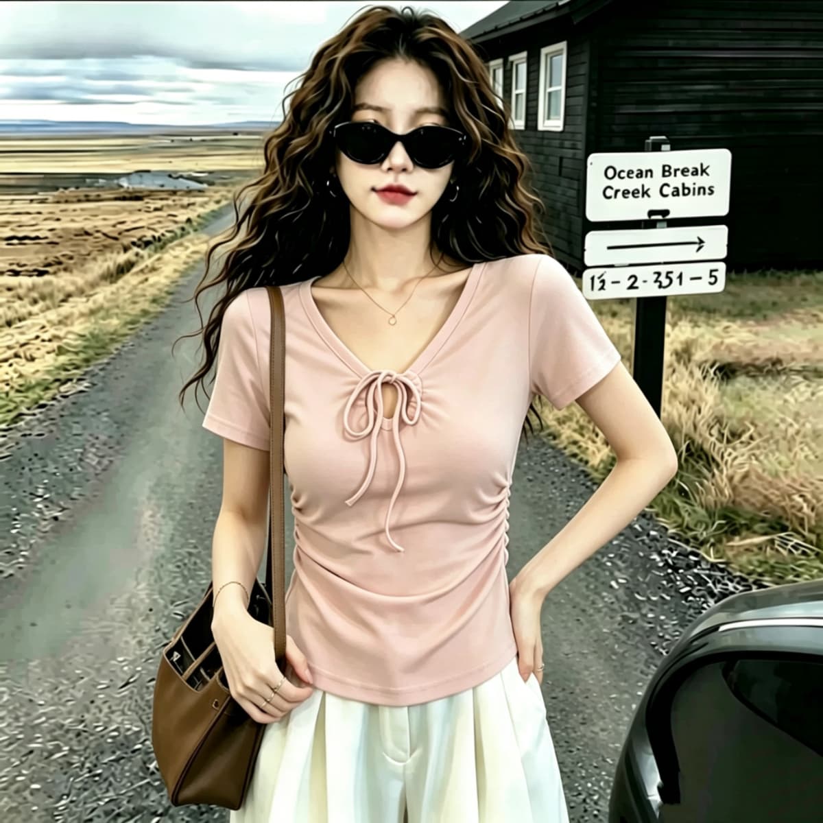 실사 210 그램 좋은 면 여름 드레스 새로운 지방 mm 슬림해 보이는 미니멀리즘 바람 다용도 스트랩 반팔 티셔츠 빅 사이즈 여성 의류 상세 이미지 8