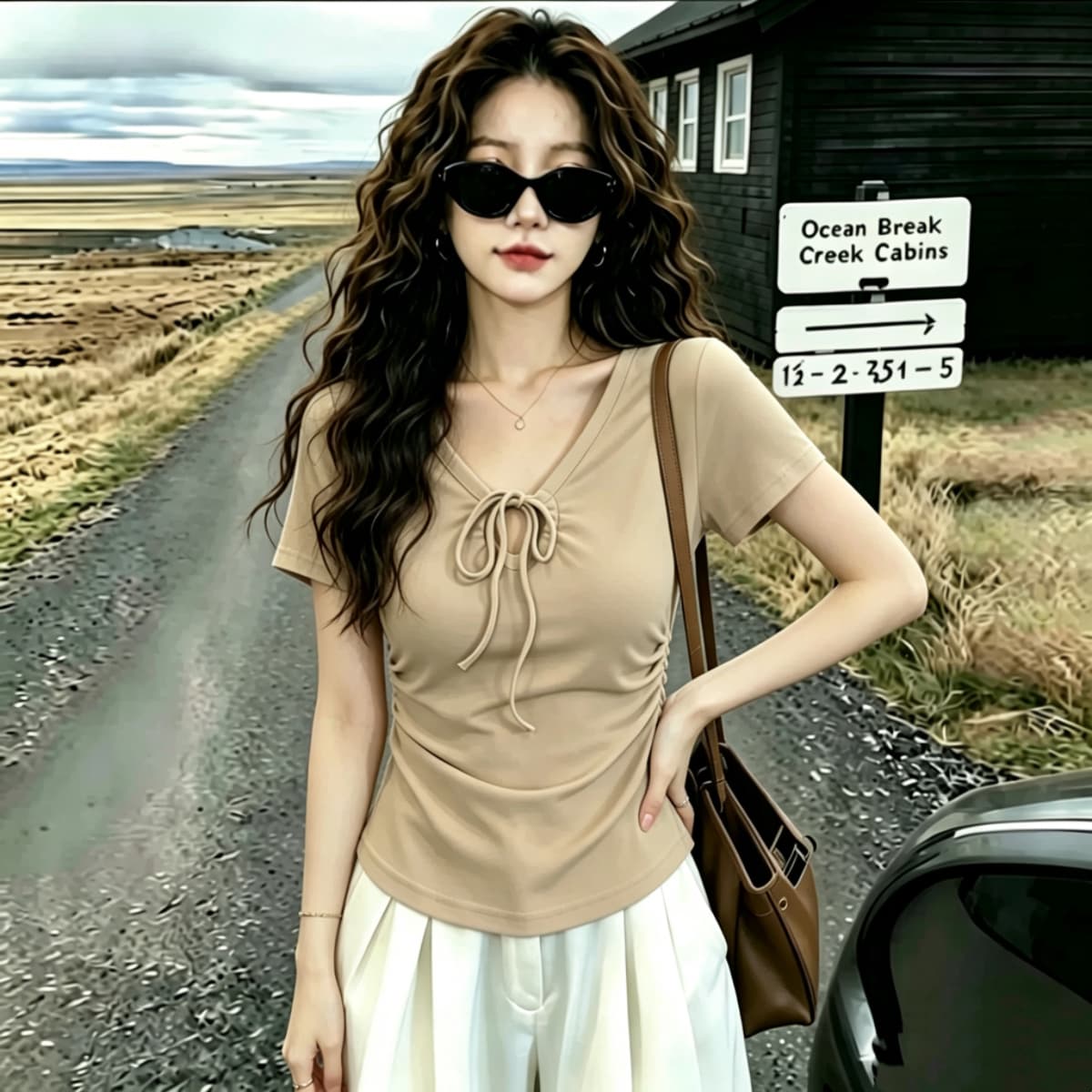 실사 210 그램 좋은 면 여름 드레스 새로운 지방 mm 슬림해 보이는 미니멀리즘 바람 다용도 스트랩 반팔 티셔츠 빅 사이즈 여성 의류 상세 이미지 11