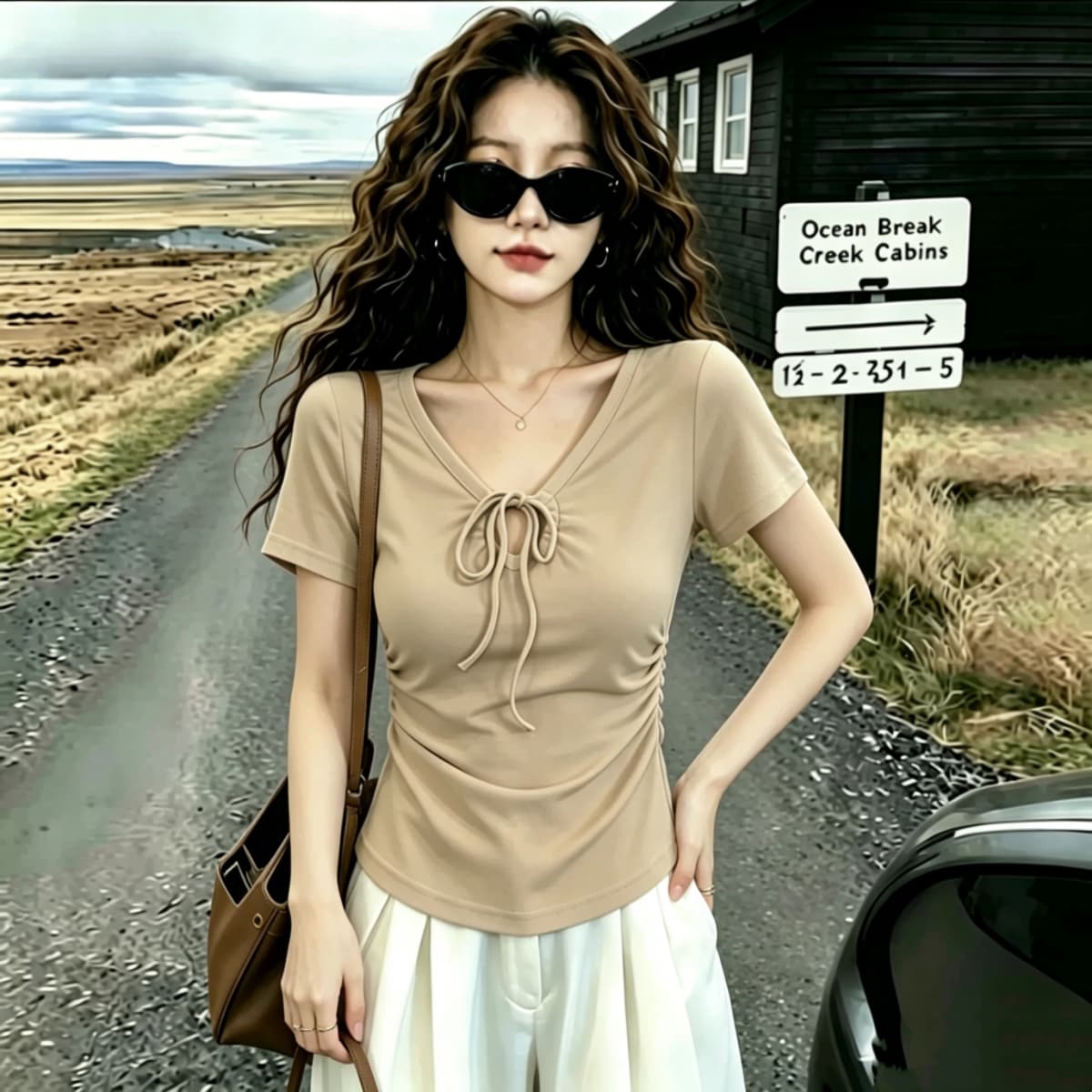 실사 210 그램 좋은 면 여름 드레스 새로운 지방 mm 슬림해 보이는 미니멀리즘 바람 다용도 스트랩 반팔 티셔츠 빅 사이즈 여성 의류 상세 이미지 13