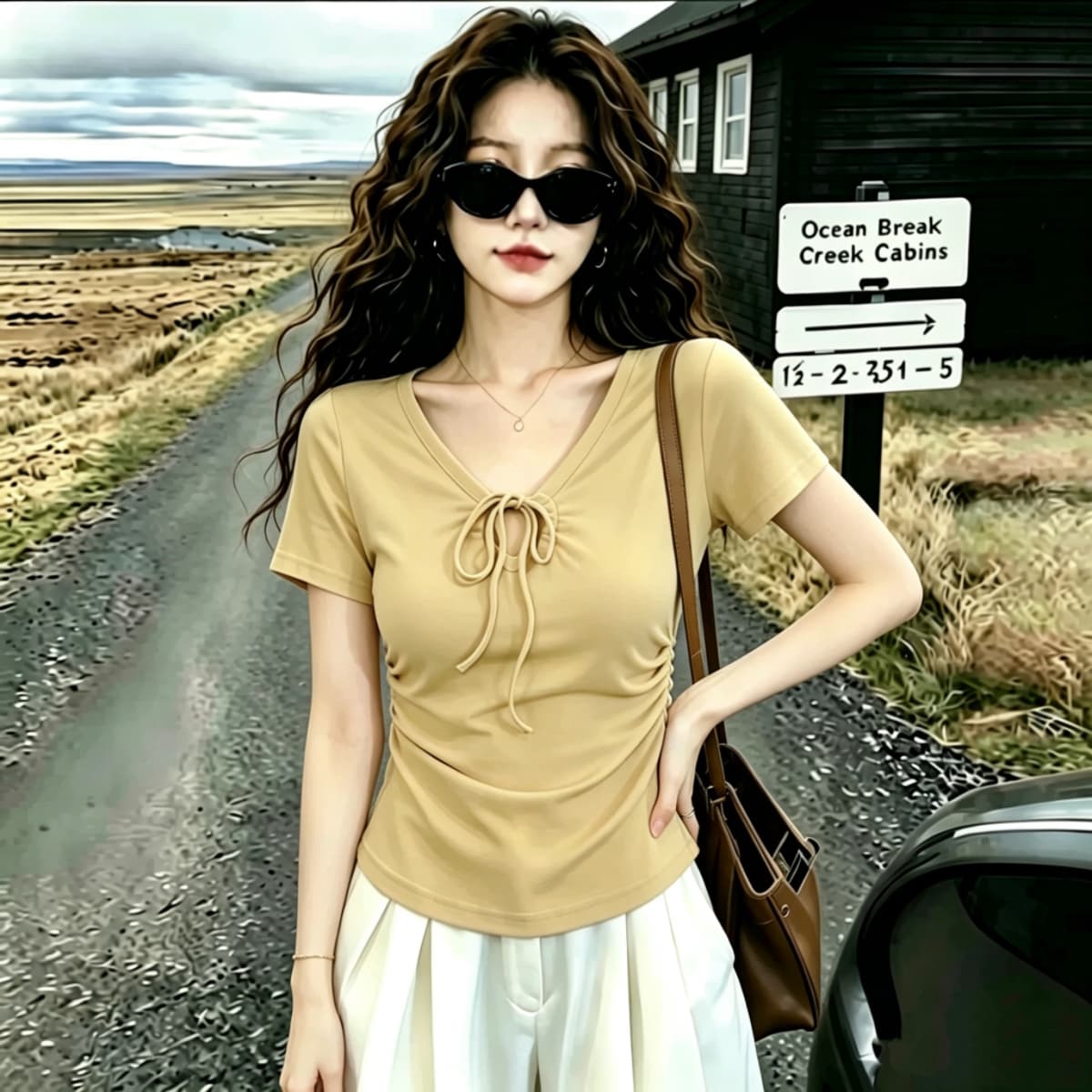 실사 210 그램 좋은 면 여름 드레스 새로운 지방 mm 슬림해 보이는 미니멀리즘 바람 다용도 스트랩 반팔 티셔츠 빅 사이즈 여성 의류 상세 이미지 14
