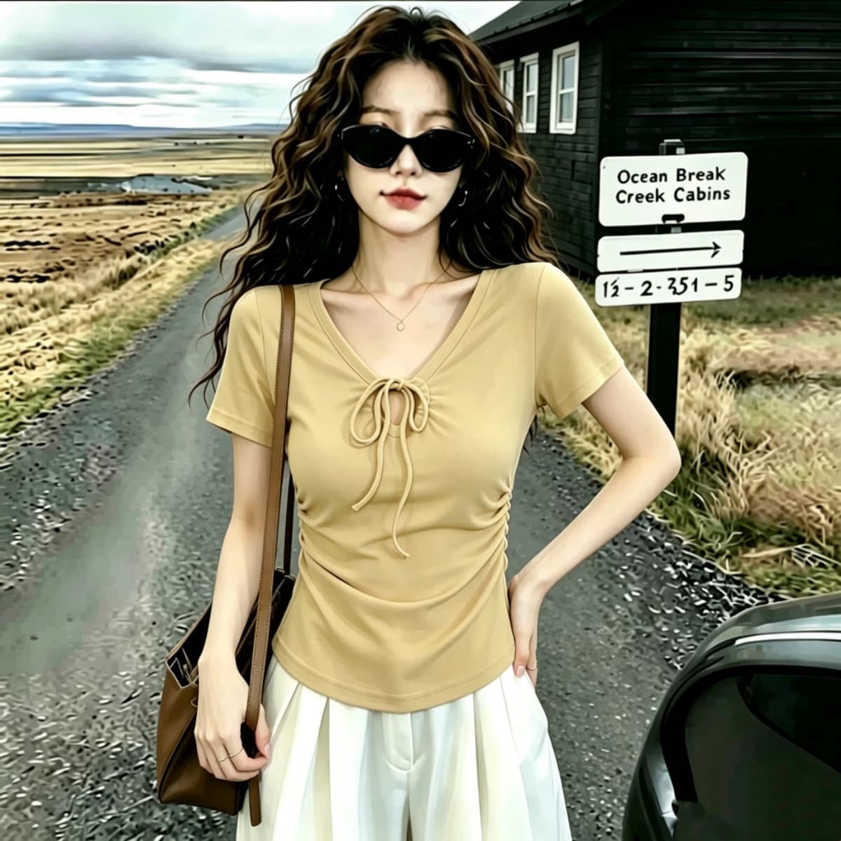 실사 210 그램 좋은 면 여름 드레스 새로운 지방 mm 슬림해 보이는 미니멀리즘 바람 다용도 스트랩 반팔 티셔츠 빅 사이즈 여성 의류 상세 이미지 16